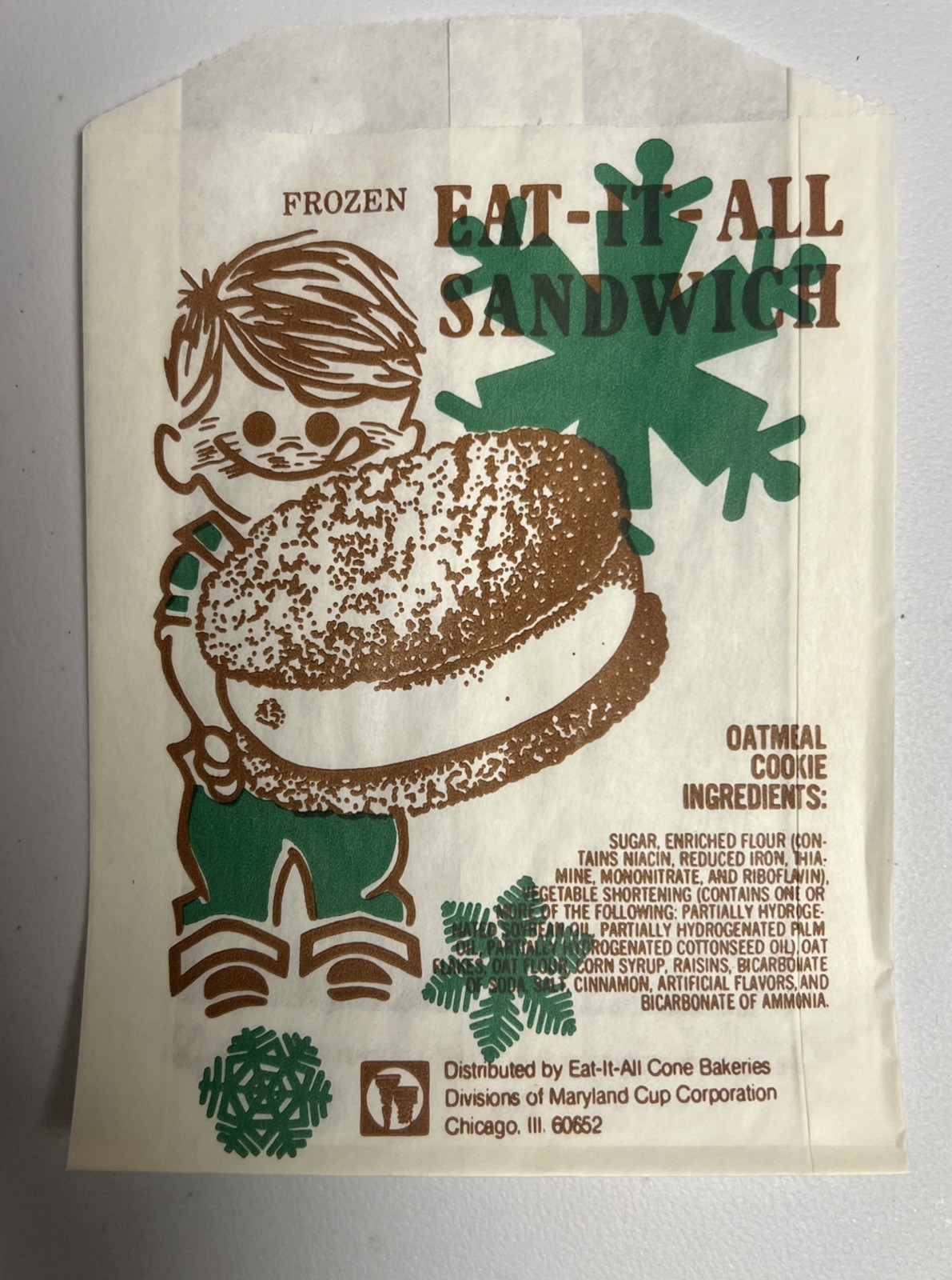 Eat-It-All Frozen Oatmeal Cookie Sandwich Bag Vintage 1950’s-1960’s NOS 1000case