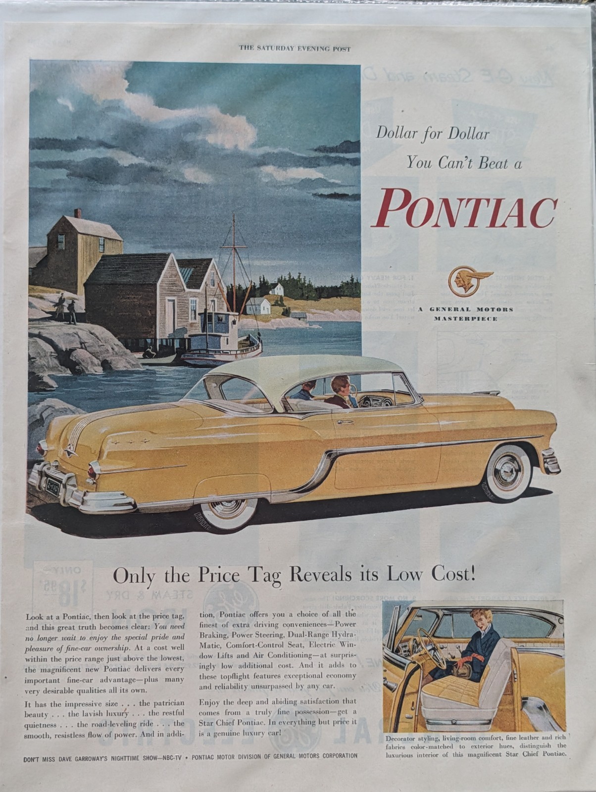1954 PONTIAC Automotive Print Ad VG Only The Price Tag Reveals Low 1954 PONTIAC Automotive Print Ad VG Only The Price Tag Reveals Low