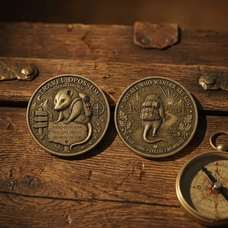Travel Opossum Lucky Coin - Bronze Pocket Token Commemorative Coin