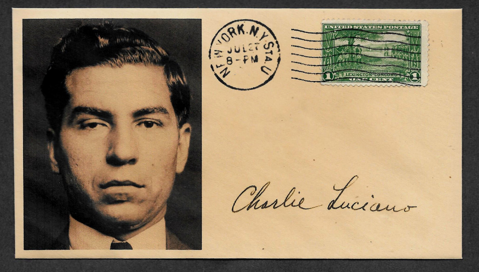 Lucky Luciano collector's envelope w original period stamp 82 years old 655OP Lucky Luciano collector's envelope w original period stamp 82 years old 655OP