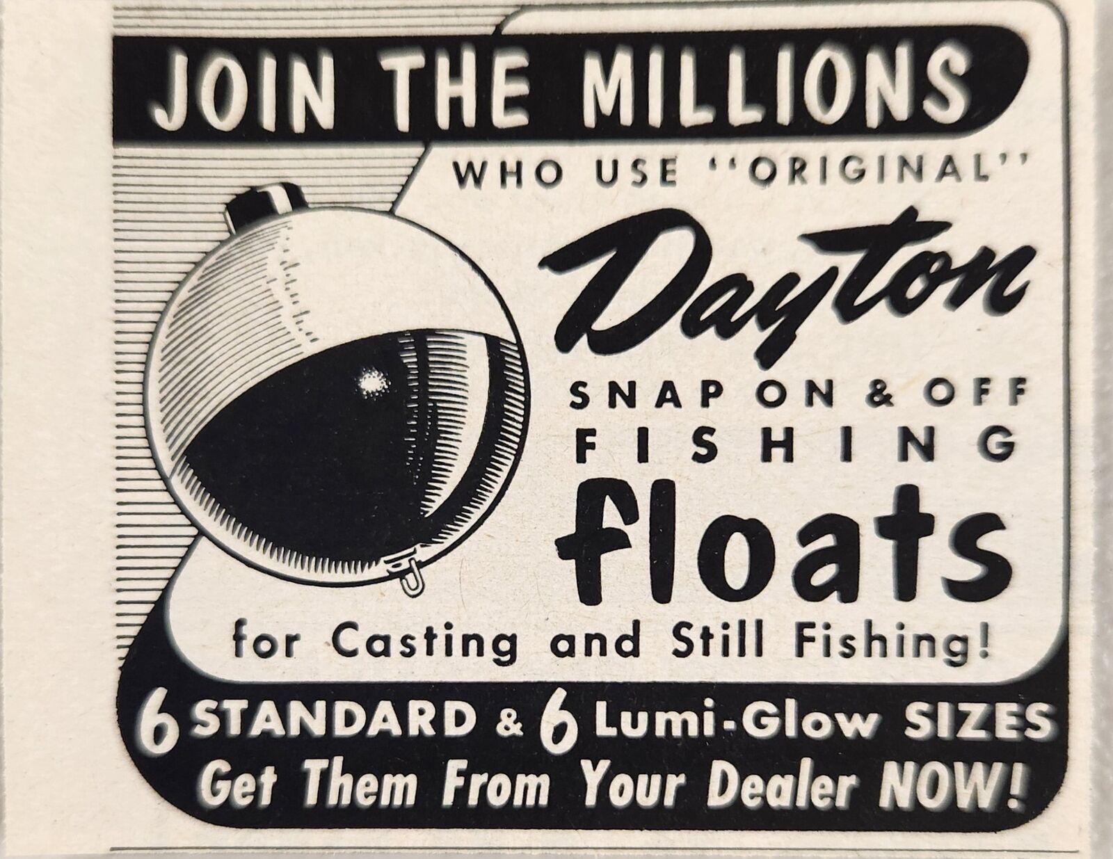 1952 Print Ad Dayton Fishing Floats Bobbers for Casting & Still Fishing 1952 Print Ad Dayton Fishing Floats Bobbers for Casting & Still Fishing