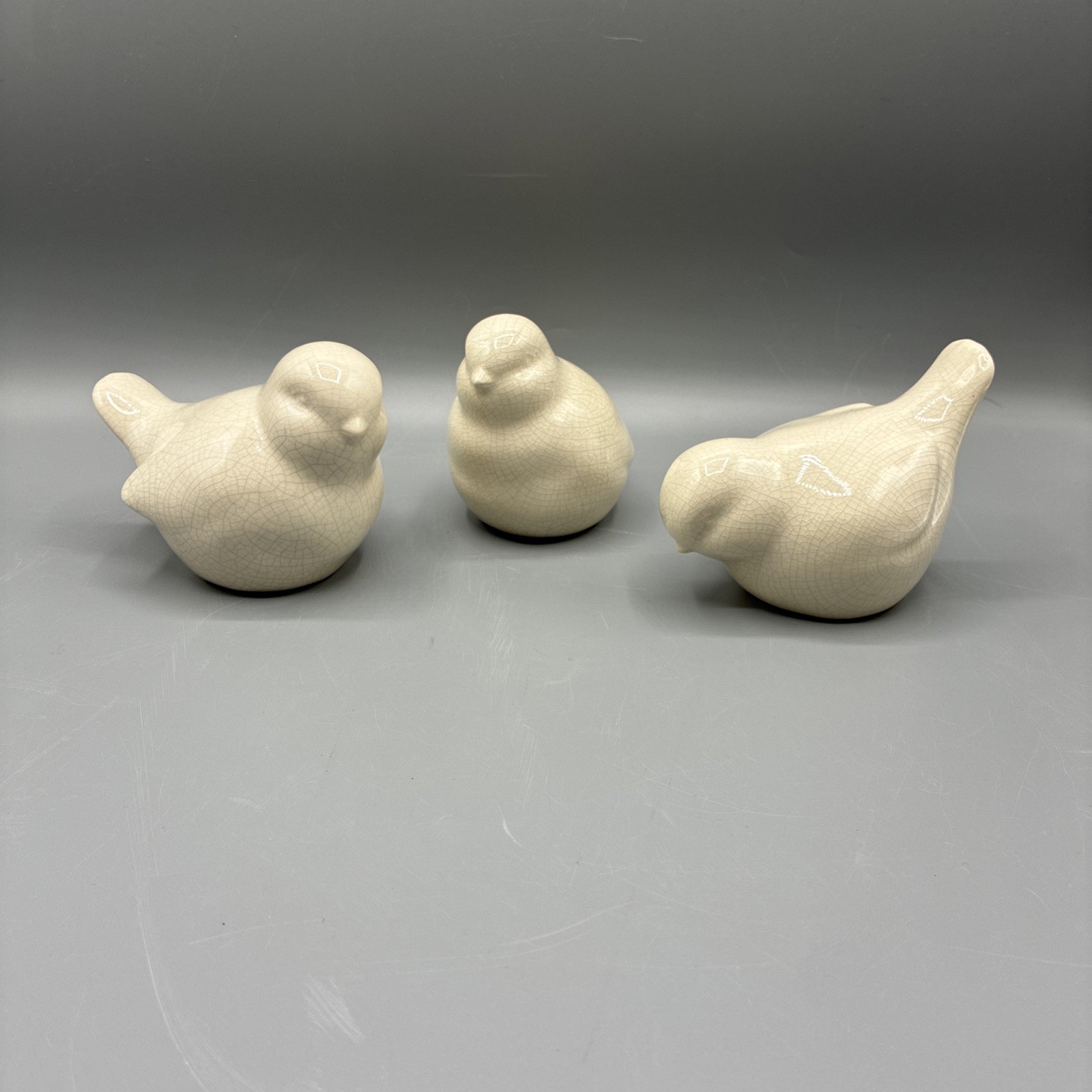 Set of 3 Ceramic Birds Biltmore for Your Home Decor White Cackle Glaze Set of 3 Ceramic Birds Biltmore for Your Home Decor White Cackle Glaze