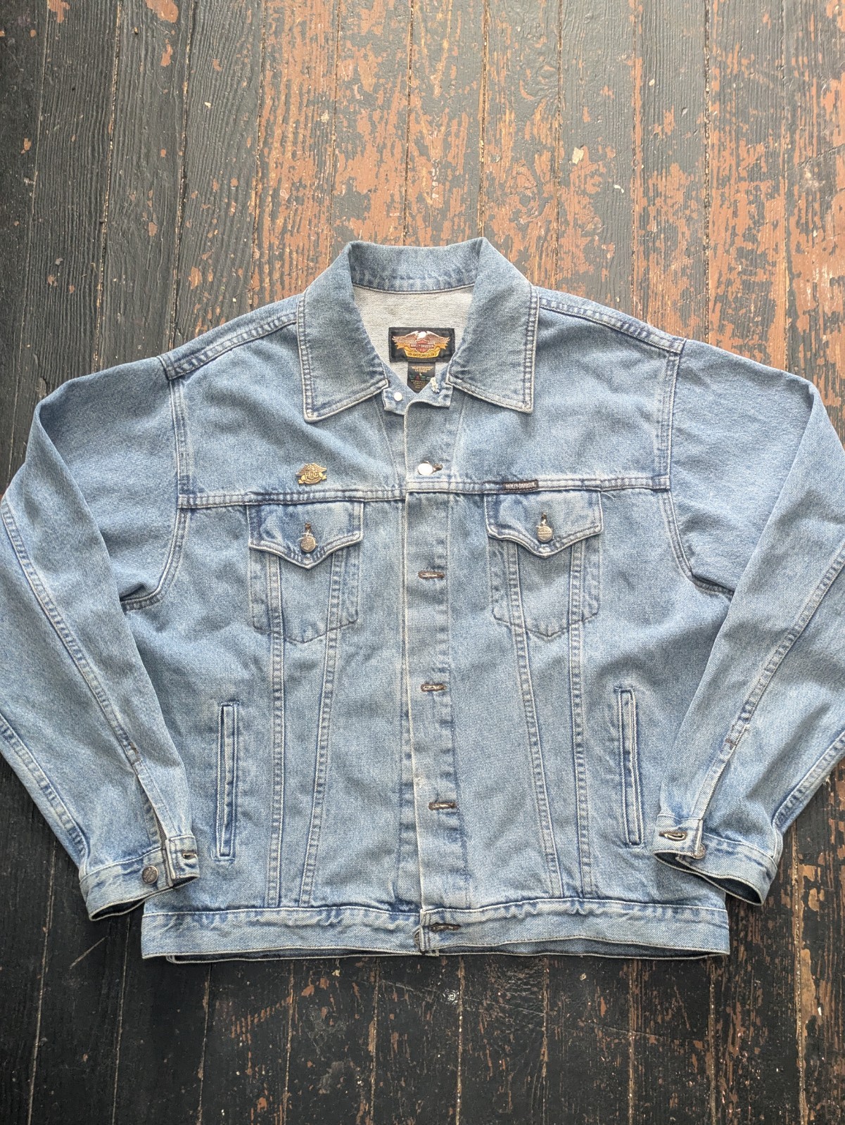 Harley-Davidson Men\'s Blue Denim Jacket Size L Vintage Made in Canada Harley-Davidson Men\'s Blue Denim Jacket Size L Vintage Made in Canada