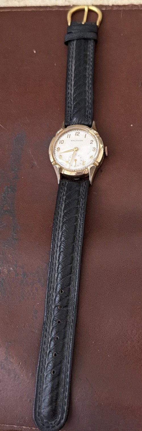 Vintage MENS Waltham WWII Ord Dept Military Wristwatch 10kt Rgp Runs Sub-dial