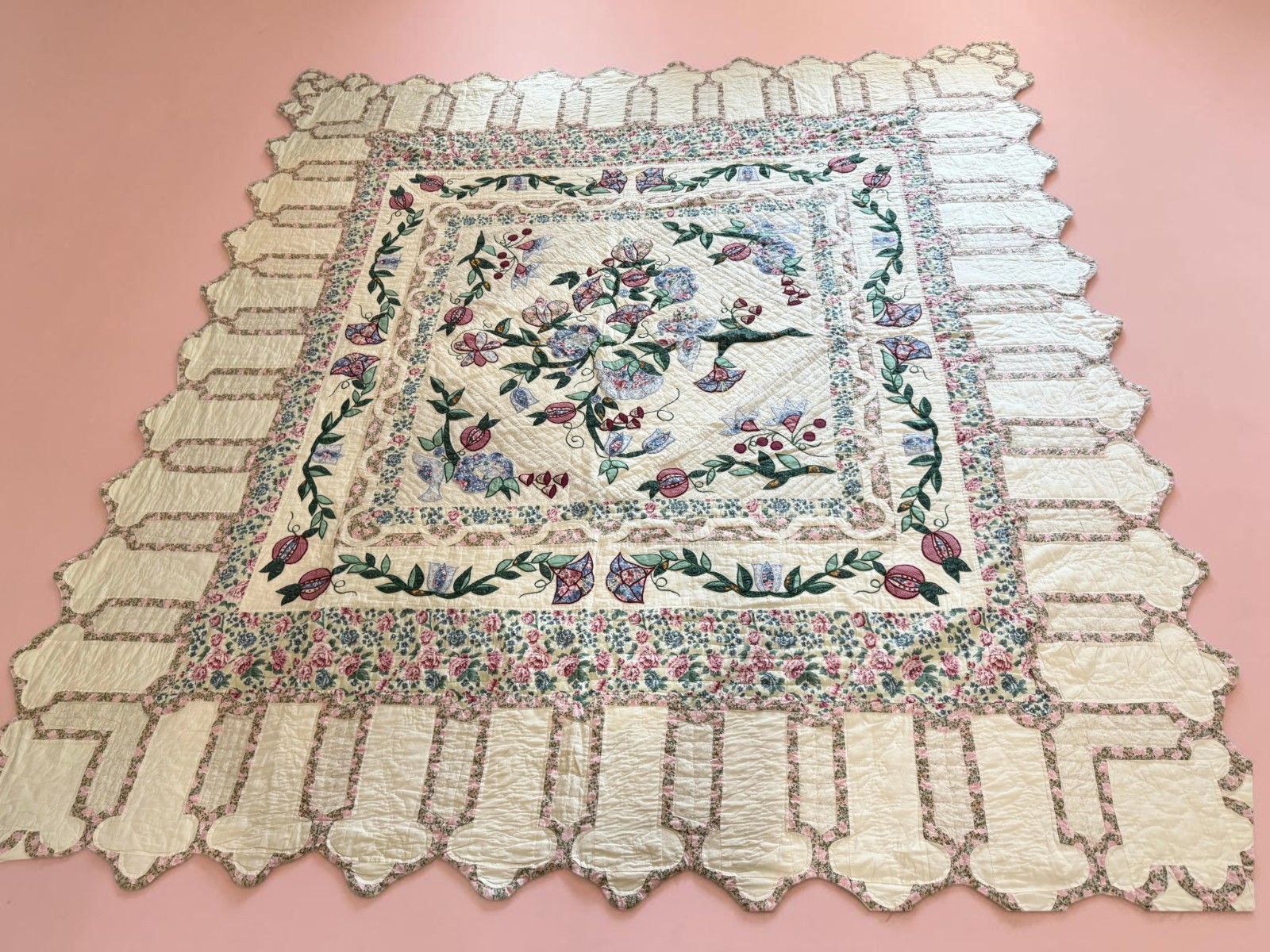 Vintage Arch Quilts Floral Queen Quilt Set 4pc Shams Pillow Cottagecore 93 Vintage Arch Quilts Floral Queen Quilt Set 4pc Shams Pillow Cottagecore 93