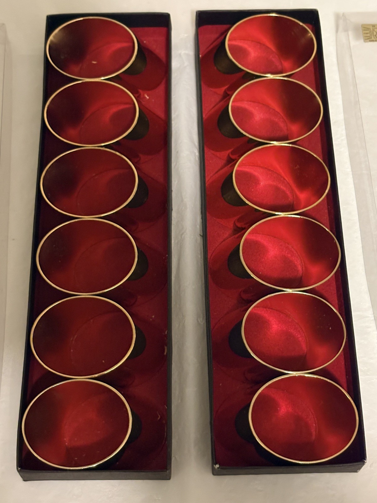 Vtg Rare William Adams Italy 24K Gold Plated Angled Napkin Rings Boxed Set of 12