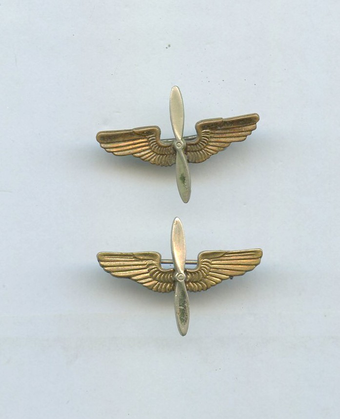 Post WWI Pre WWII WW2 Air Corps Officer Collar Brass PINBACK 1930\'s SET-1.25\