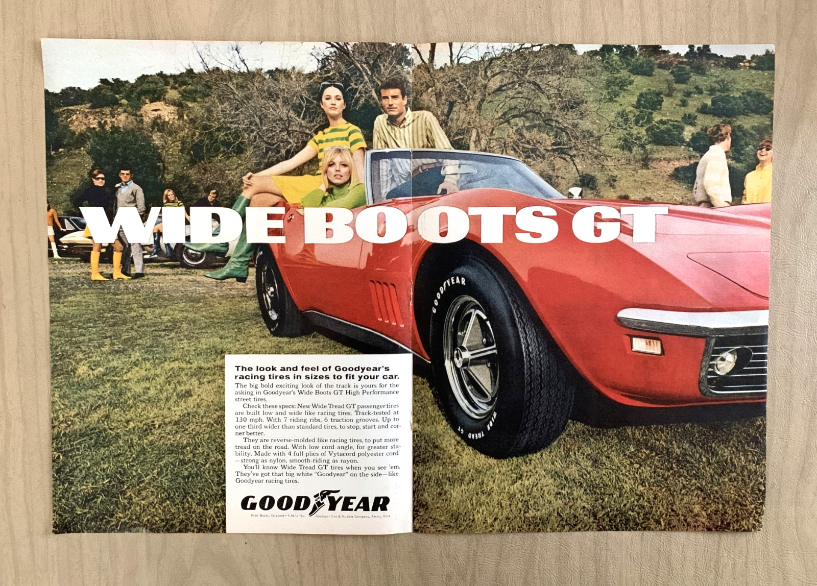Vintage 1968 Magazine Ad Goodyear Tires Wide Boots GT Red Corvette Vintage 1968 Magazine Ad Goodyear Tires Wide Boots GT Red Corvette