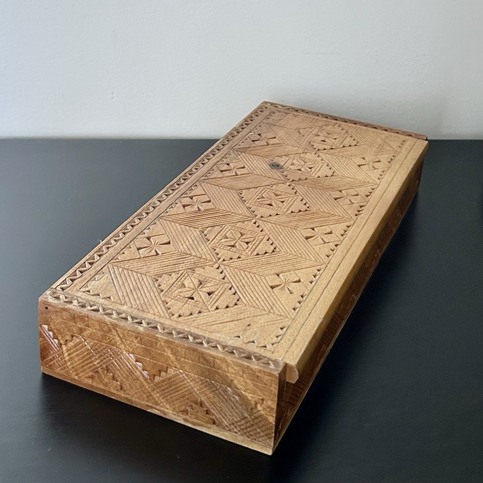 Vintage Mid-Century Yugoslavian Folk-Art Handcarved Desk Organizer Trinket Box Vintage Mid-Century Yugoslavian Folk-Art Handcarved Desk Organizer Trinket Box