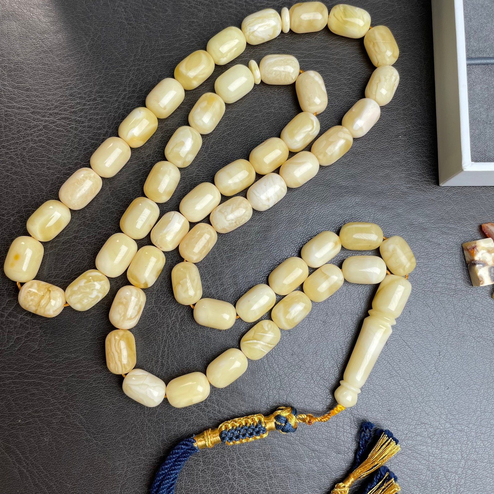 Royal White Amber Misbaha Tasbih 51 Beads 9x13mm 45.80g Lab certificate