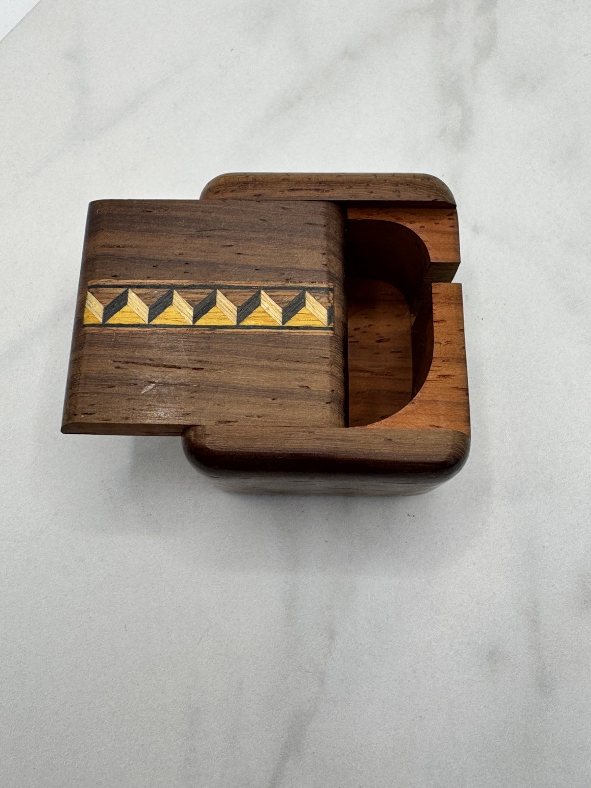 Vintage Handmade Heartwood Creations Postage Stamp Dispenser Sliding Inlaid Lid Vintage Handmade Heartwood Creations Postage Stamp Dispenser Sliding Inlaid Lid