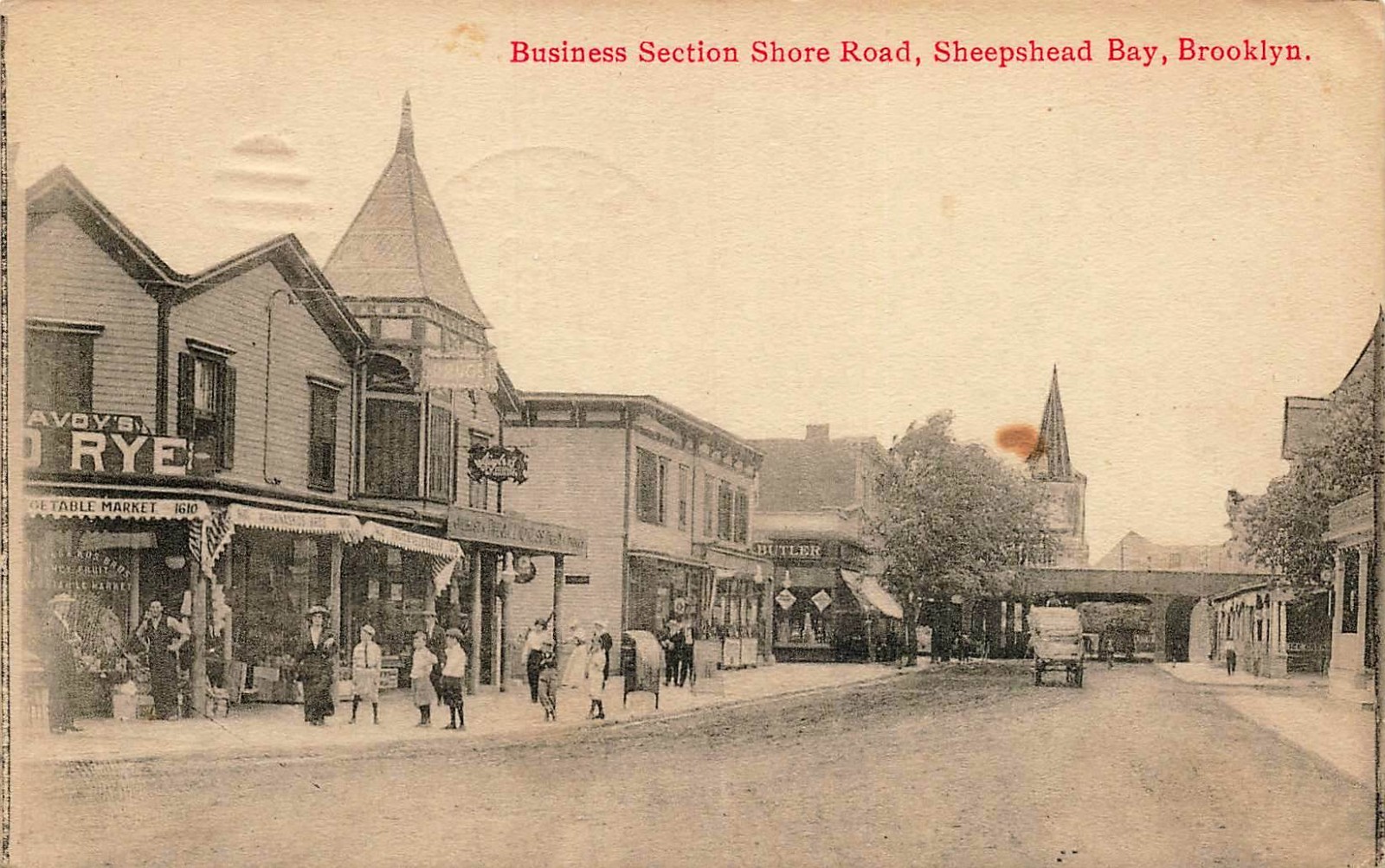 1916 NEW YORK POSTCARD: FRUIT MARKET SHORE ROAD, SHEEPSHEAD BAY BROOKLYN, NY