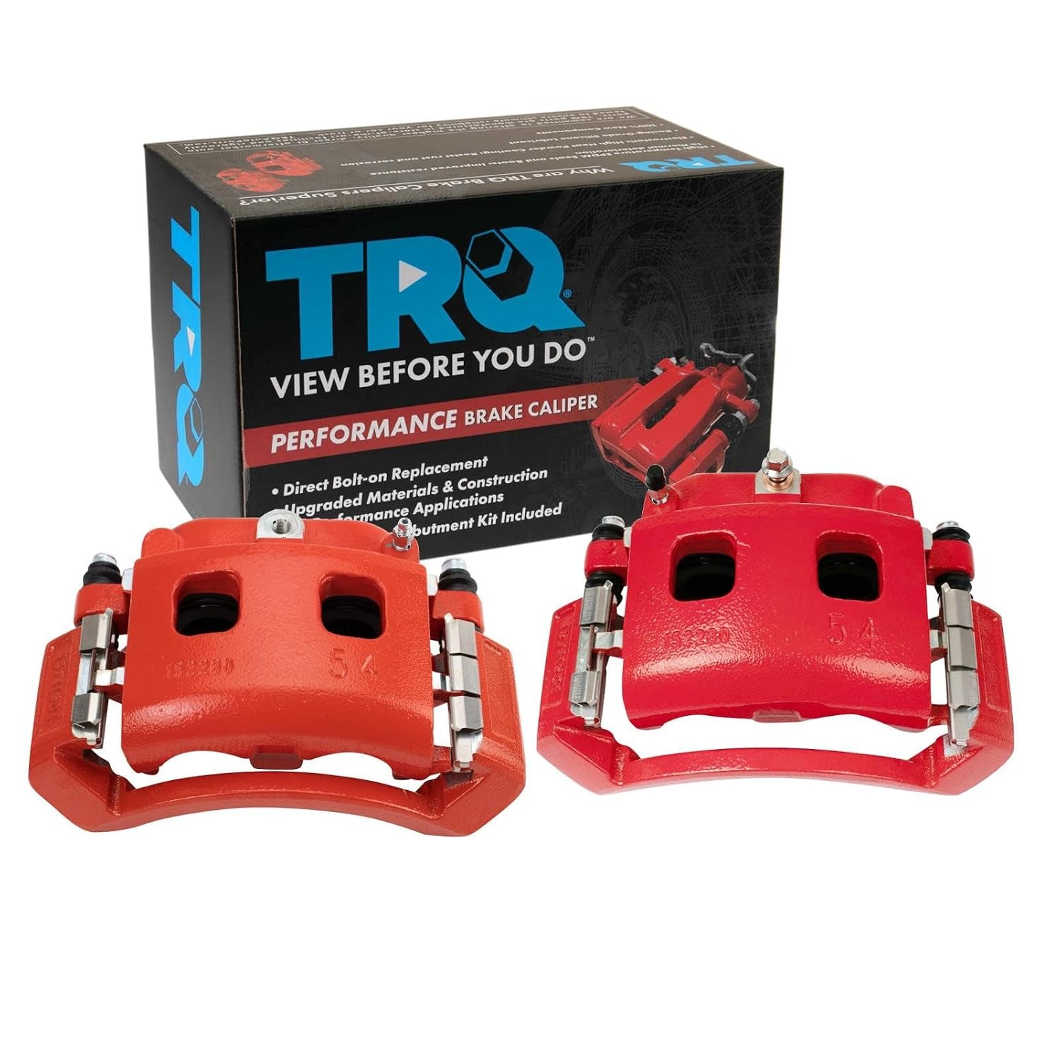 TRQ Performance Painted Red Front Brake Caliper Set for Cars TRQ Performance Painted Red Front Brake Caliper Set for Cars