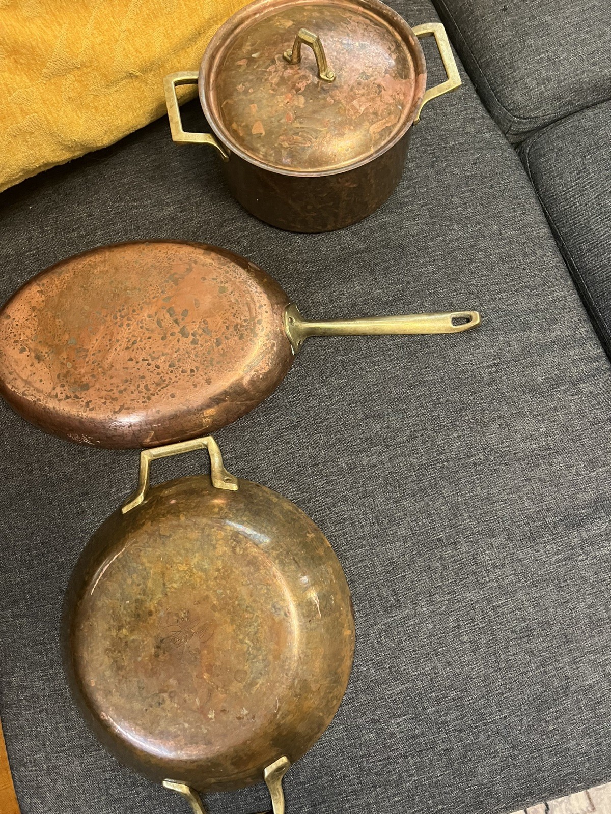 Vintage Paul Revere 1801 Copper Cookware 4 Pan Set + Lid Brass USA limited Vintage Paul Revere 1801 Copper Cookware 4 Pan Set + Lid Brass USA limited