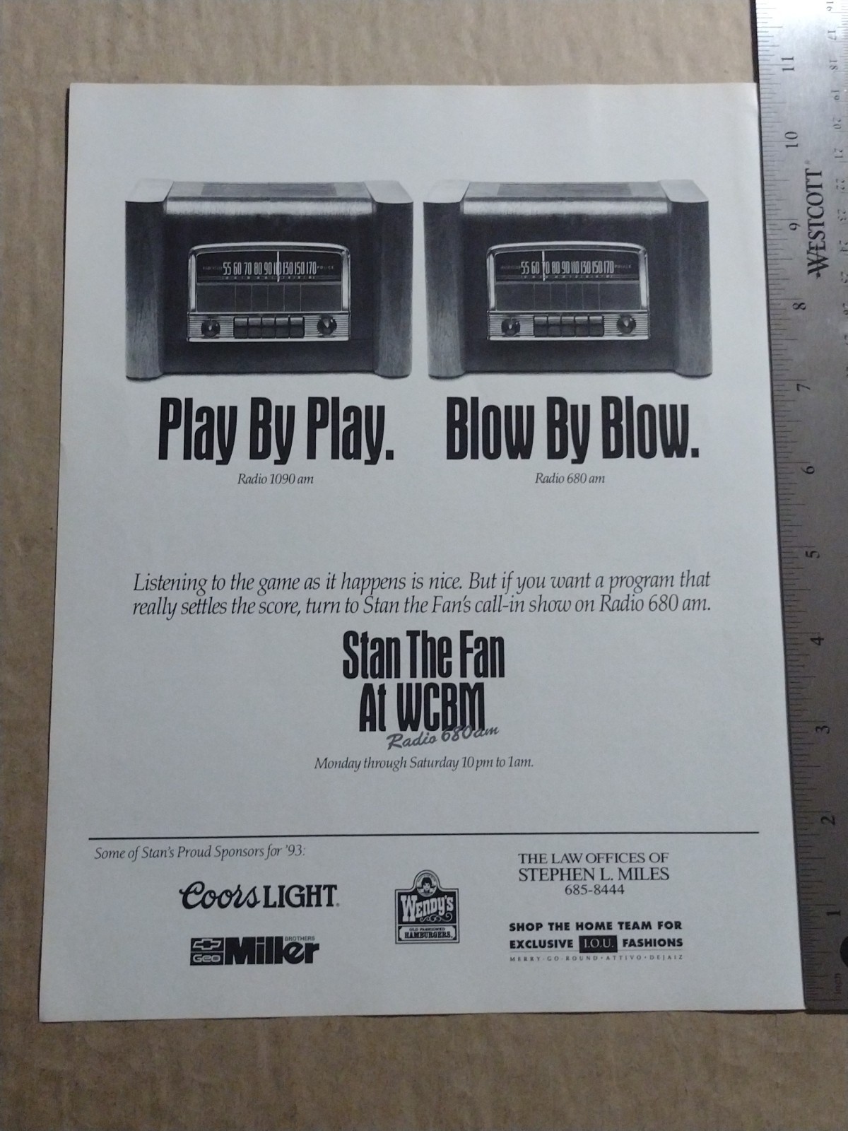 1993- Stan The Fan-WCBM-680. Am- Play By Play- Blow By Blow-Print/AD-Classic 1993- Stan The Fan-WCBM-680. Am- Play By Play- Blow By Blow-Print/AD-Classic