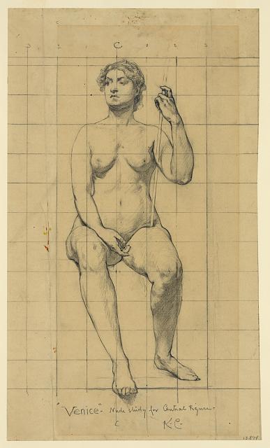 Venice,Nude Study for Central Figure,Kenyon Cox,c1893,Brunswick,Maine