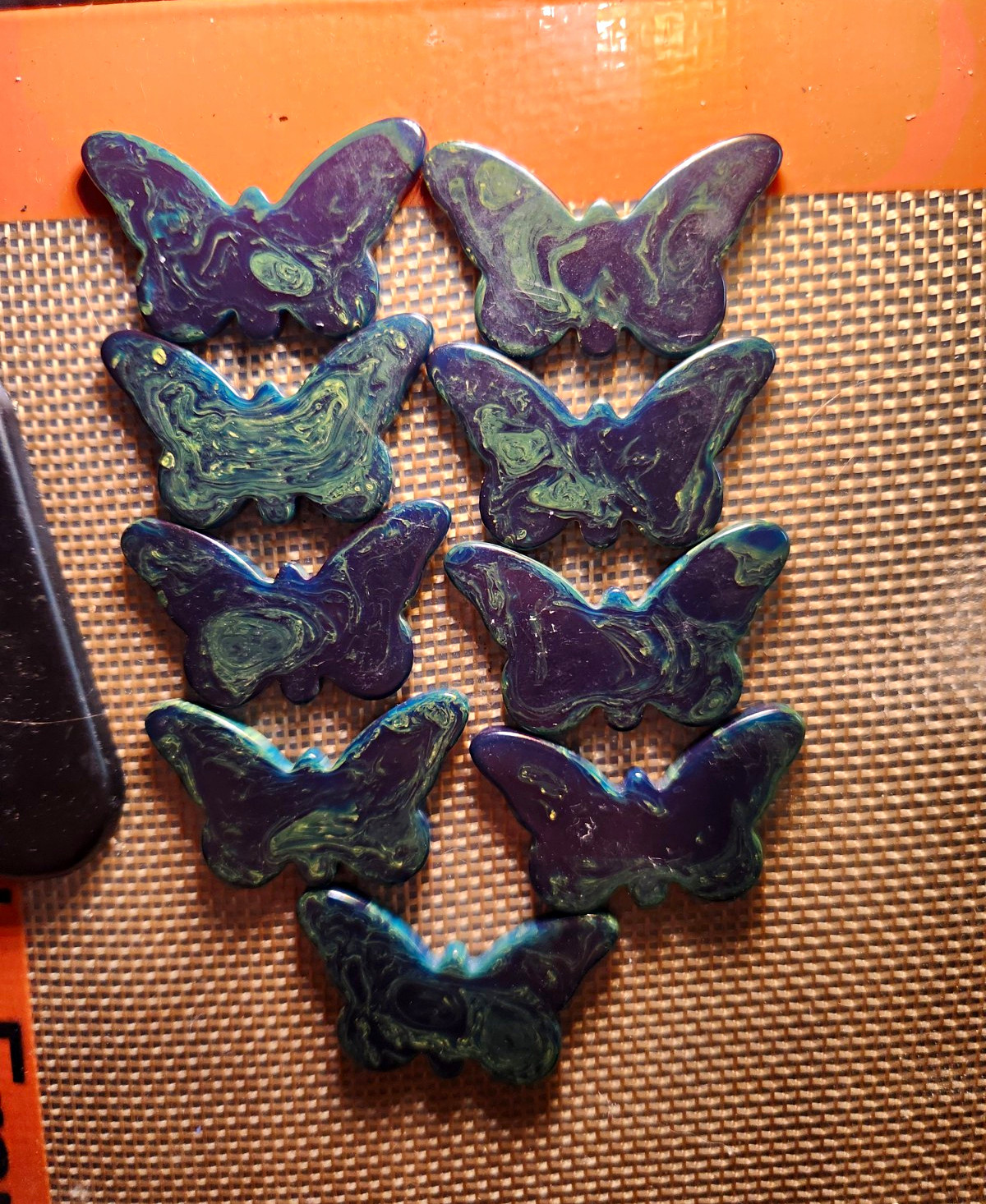 Set of 10 Vintage Blue Moon Bakelite Butterfly Blanks. 1.75 Set of 10 Vintage Blue Moon Bakelite Butterfly Blanks. 1.75