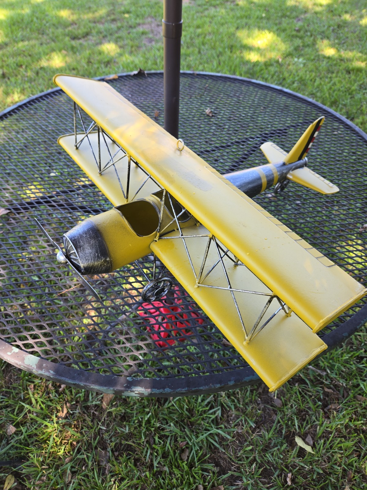 Metal Vintage Airplane Yellow Green Model Aviation Decor Silver Propeller Metal Vintage Airplane Yellow Green Model Aviation Decor Silver Propeller