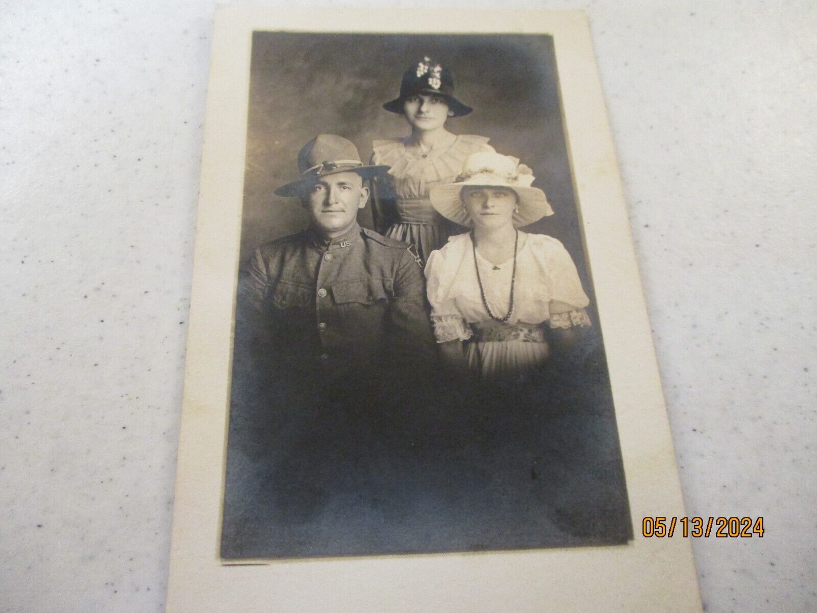 RPPC Real Photo Postcard UNUSED Military Man and His Family