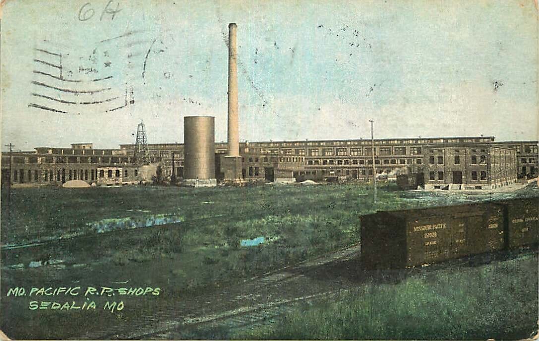 Postcard MoPac Missouri Pacific Railroad Shops, Sedalia, Missouri - used 1909 Postcard MoPac Missouri Pacific Railroad Shops, Sedalia, Missouri - used 1909