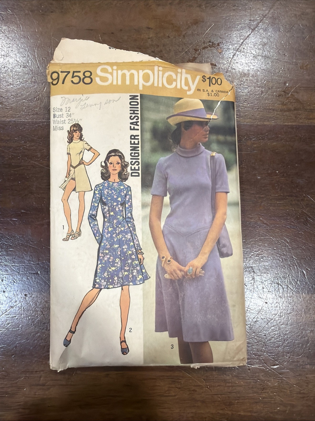 Vintage 1970’s Simplicity Designer Fashion Sewing pattern 9758