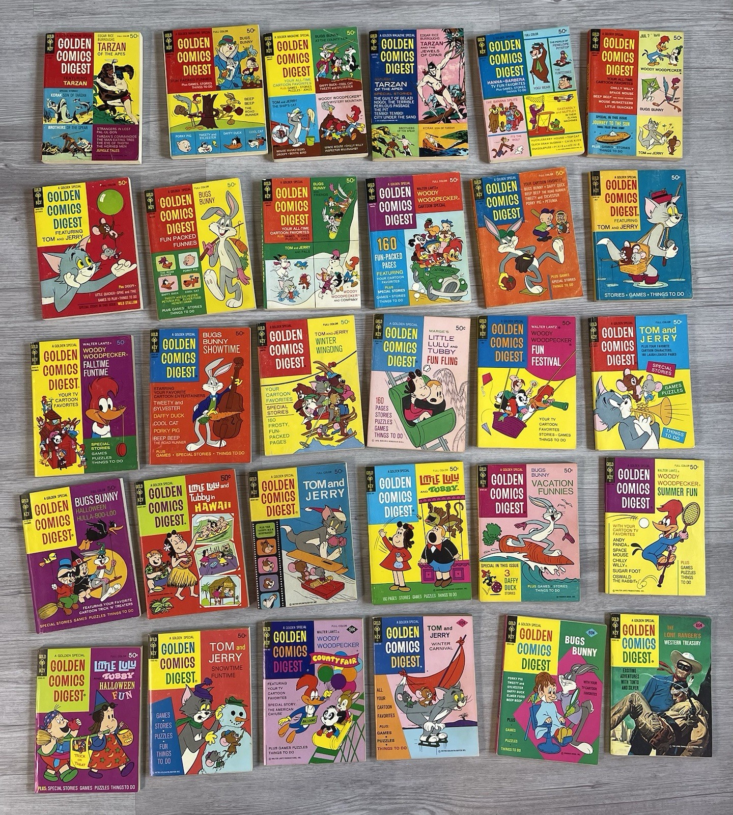 Vintage Golden Comics Digest Lot Gold Key 1969-1970s Bugs Bunny Tom Jerry Tarzan
