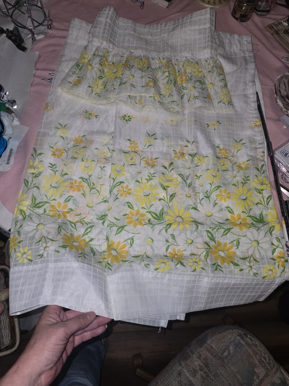 Vtg 1960s Flower Power Textured Yellow & Orange Daisy 2 Curtains With 1 Valance Vtg 1960s Flower Power Textured Yellow & Orange Daisy 2 Curtains With 1 Valance