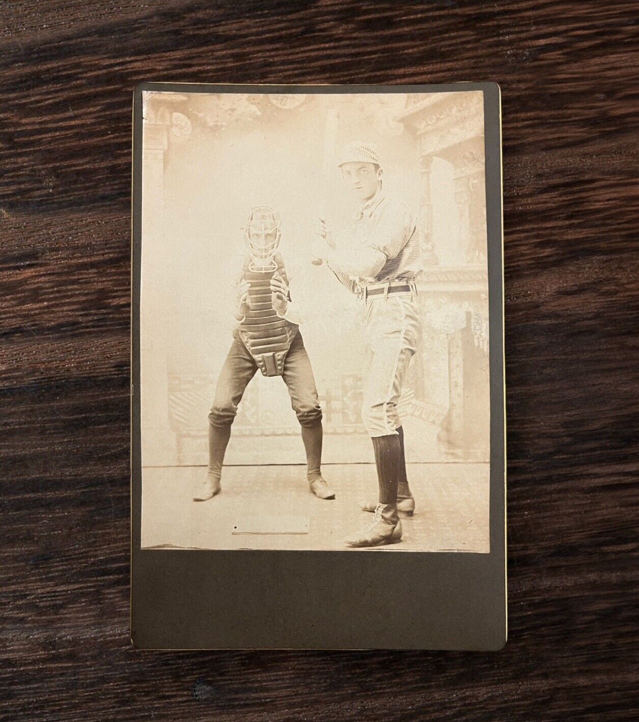 Cabinet Card Early 1890s 1900s Staged Photo Baseball Player And Catcher Photo