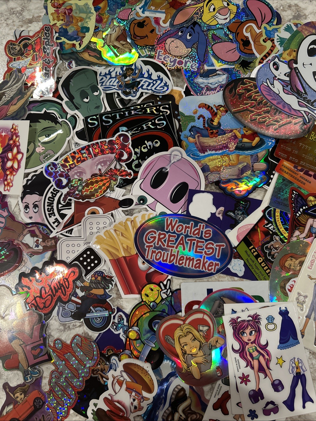 vintage Y2K  holographic And Standard vending machine and cartoon stickers
