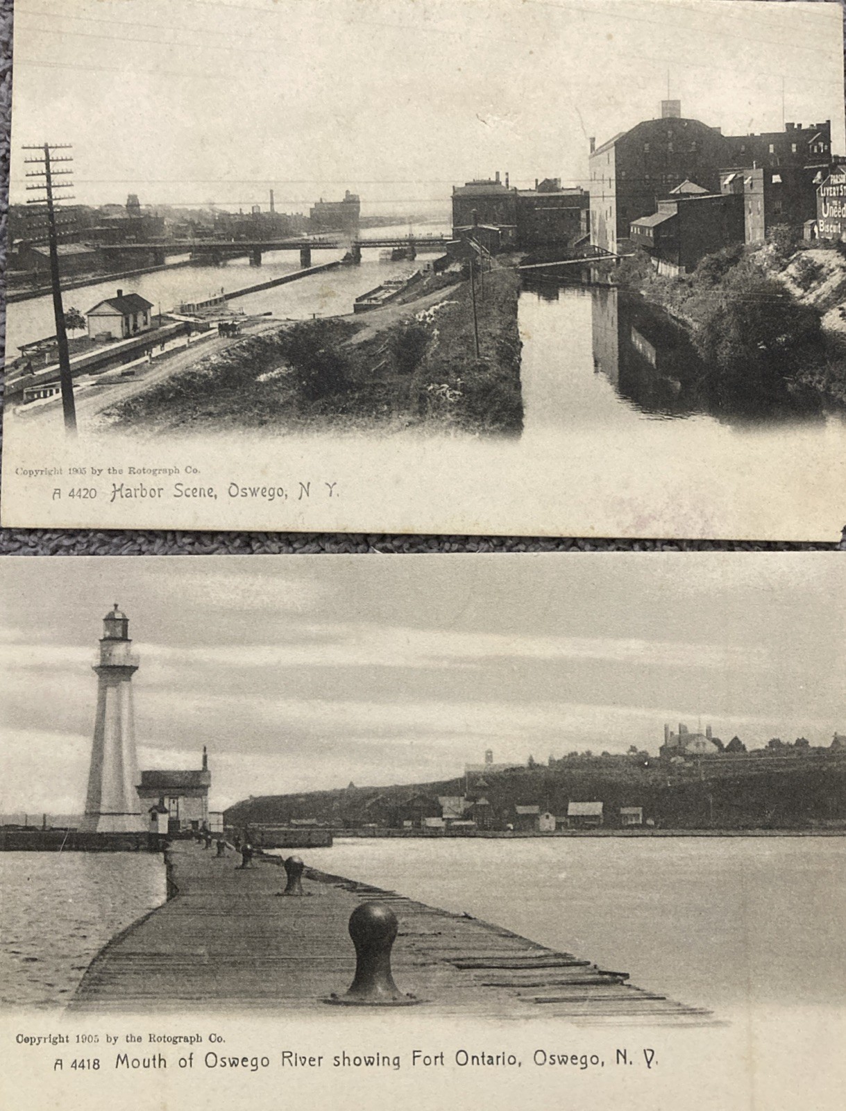 c1905 Oswego New York Harbor & Mouth Of The River Scenes Postcard Lot Of 2 c1905 Oswego New York Harbor & Mouth Of The River Scenes Postcard Lot Of 2