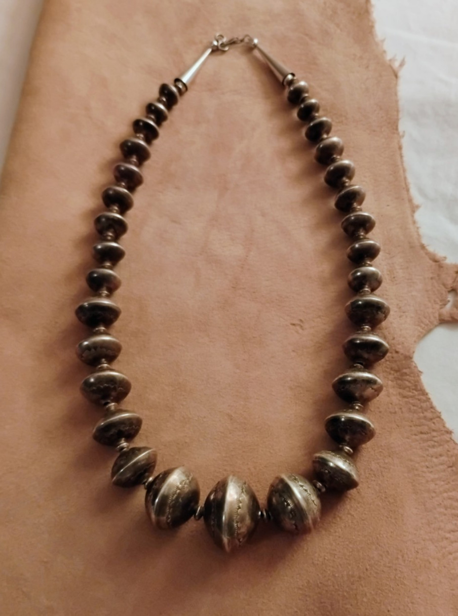Native American Vintage Stamped Trophy Bench Bead Necklace Sterling