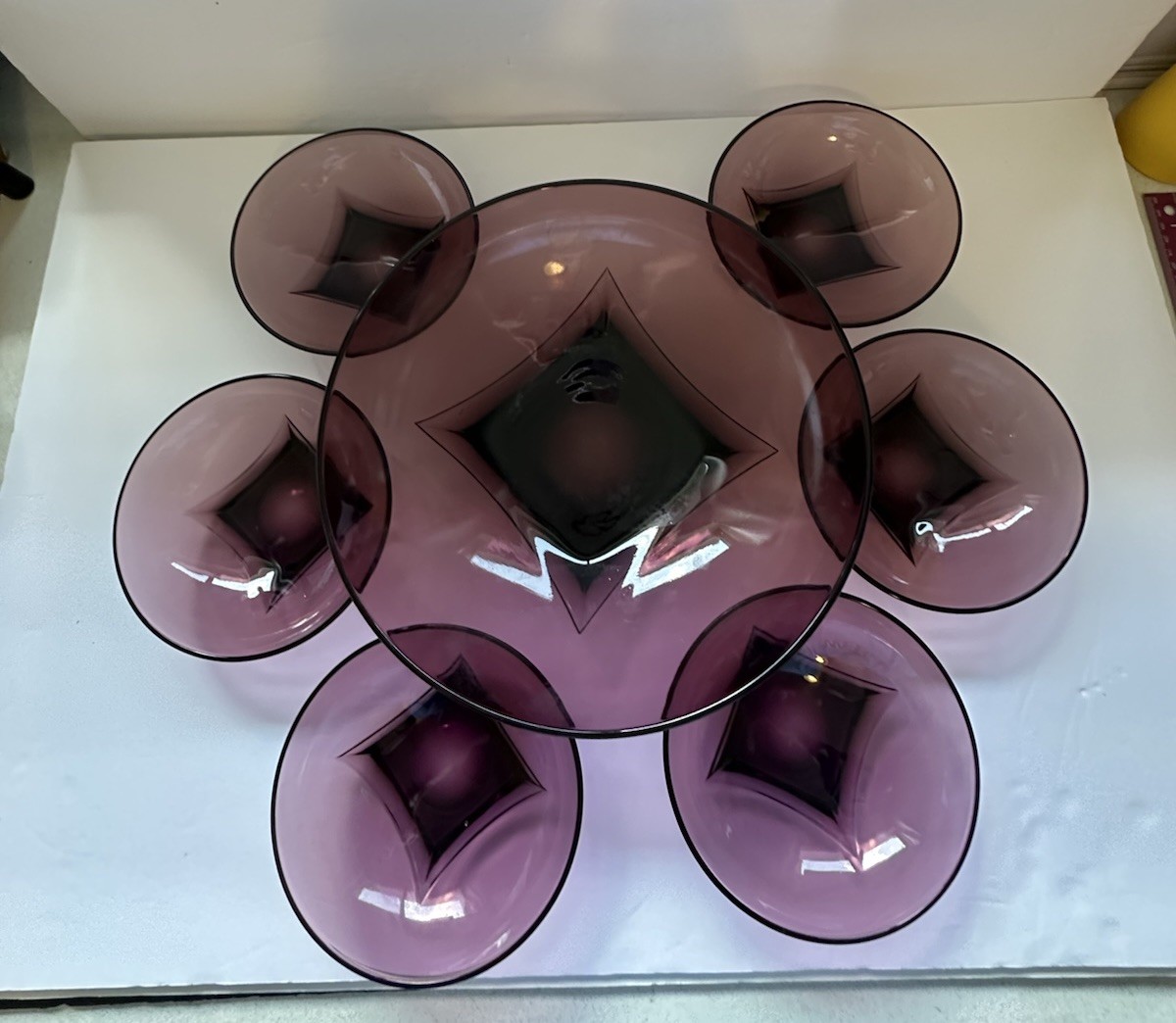 VTG MCM Hazel Atlas Moroccan Amethyst Purple Colony Square Base 7 Bowl Set VTG MCM Hazel Atlas Moroccan Amethyst Purple Colony Square Base 7 Bowl Set
