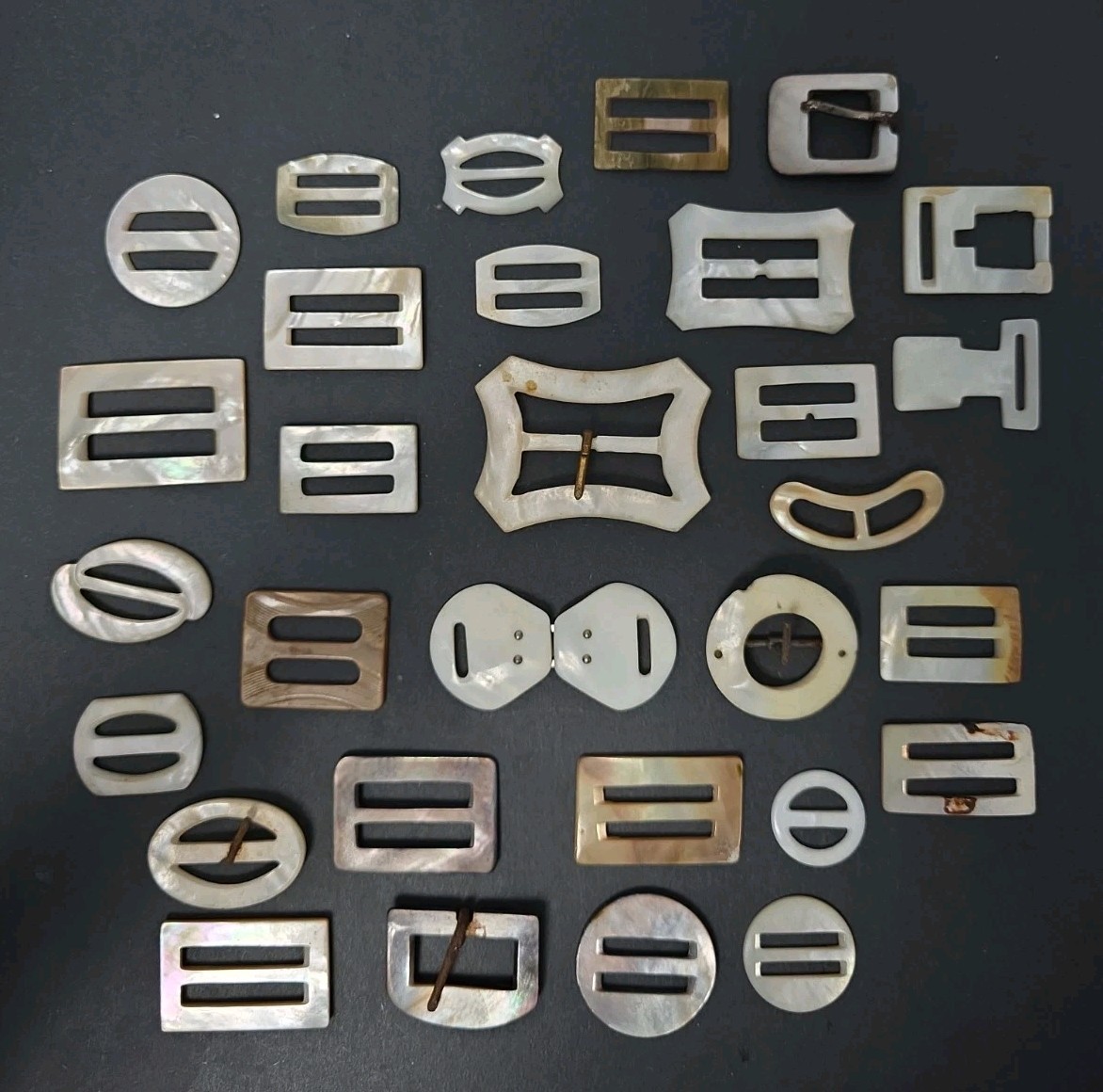 Lot of 30 Vintage Mother of Pearl Shell Belt Buckles Scarf Slide Fastener Crafts