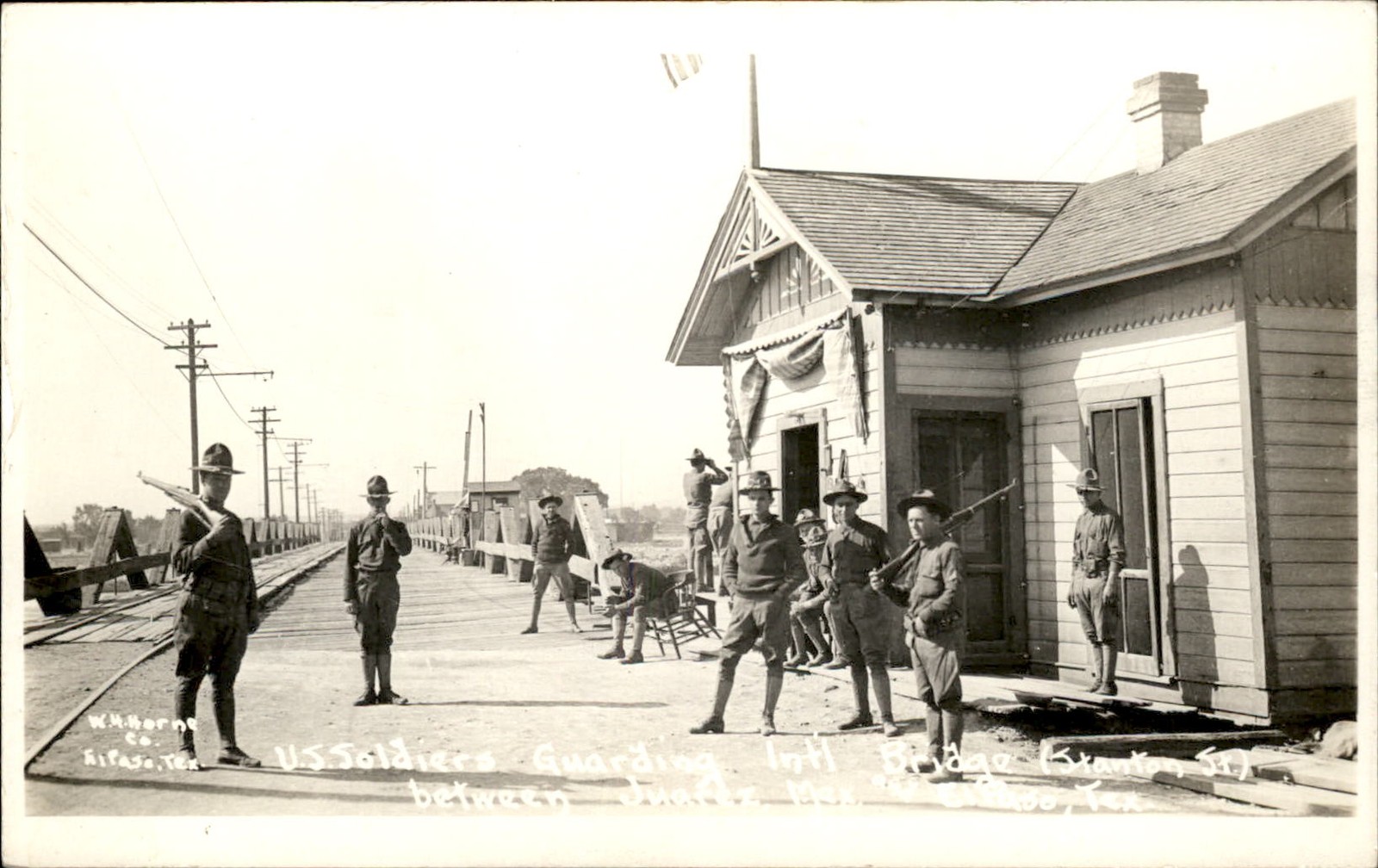 Juarez El Paso Border Soldiers Guarding Bridge c1910 RPPC Mexican Revolution bhn Juarez El Paso Border Soldiers Guarding Bridge c1910 RPPC Mexican Revolution bhn