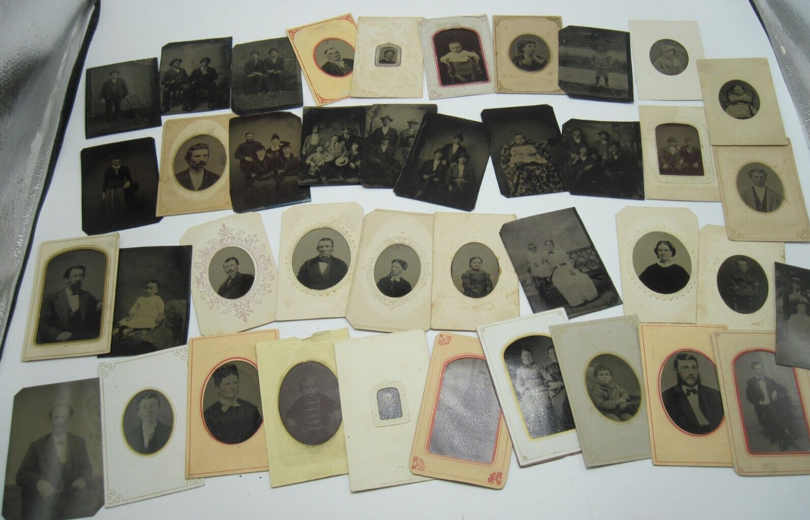 Large Lot of 40 Antique Tintype Photos Individual & Group Portraits