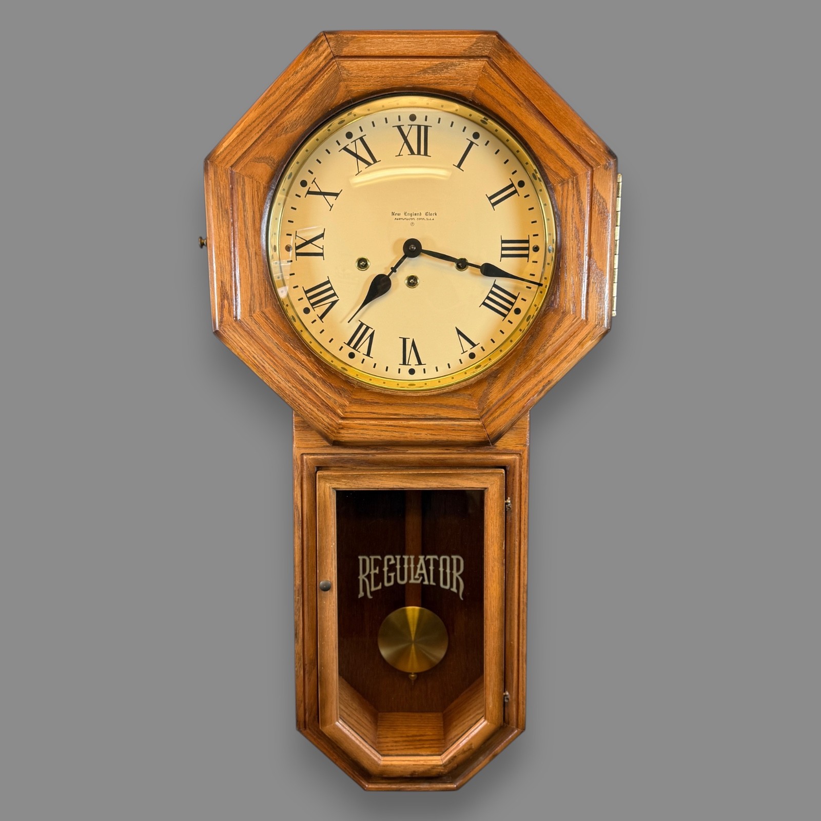 New England Clock Company Regulator Model 279 NE vintage wood wall brown w key New England Clock Company Regulator Model 279 NE vintage wood wall brown w key