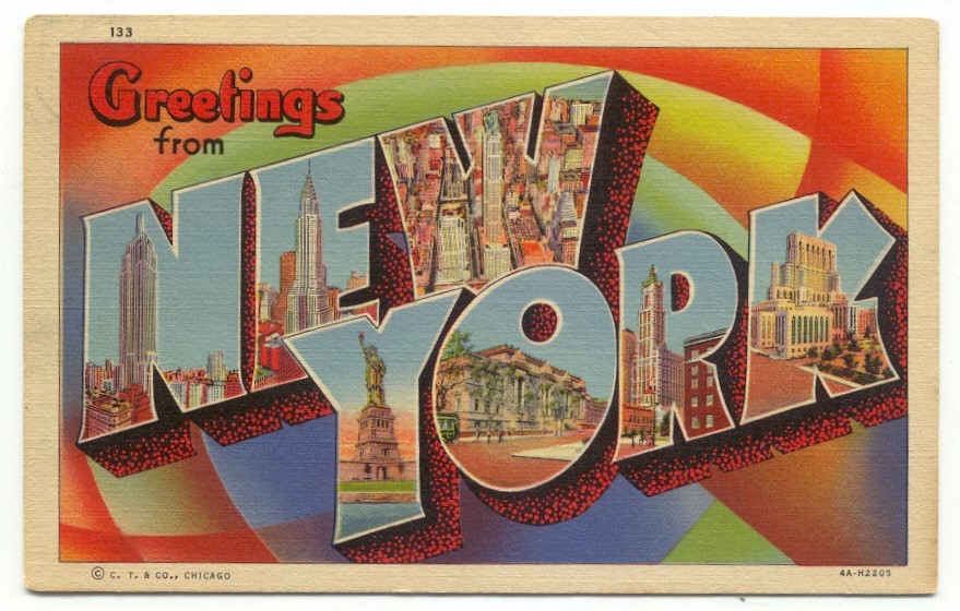 Greetings From New York Large Letter Linen Postcard
