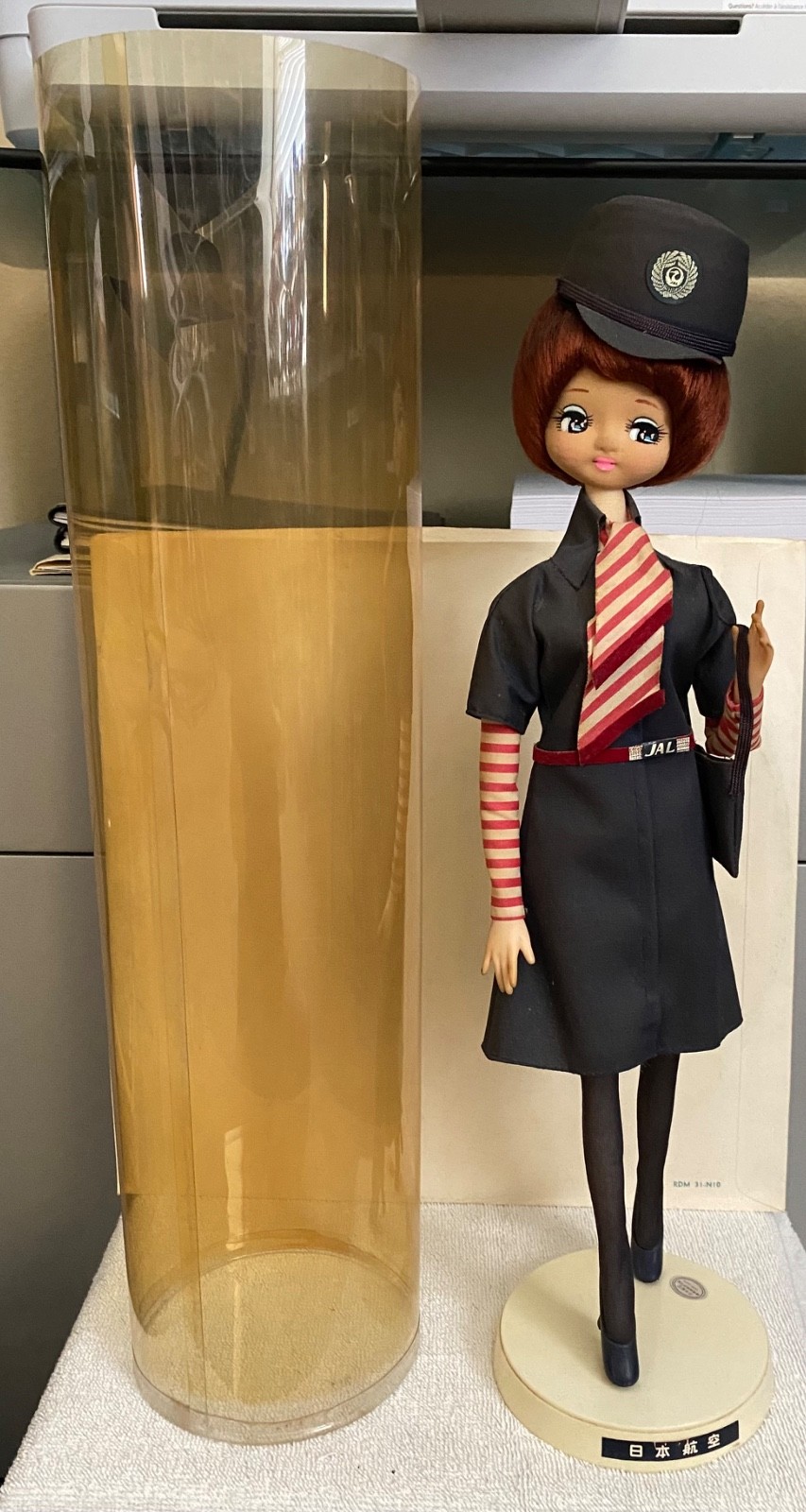 Vintage Japan Airlines JAL Doll - Showa Flight Attendant Pose Doll-Original Tube