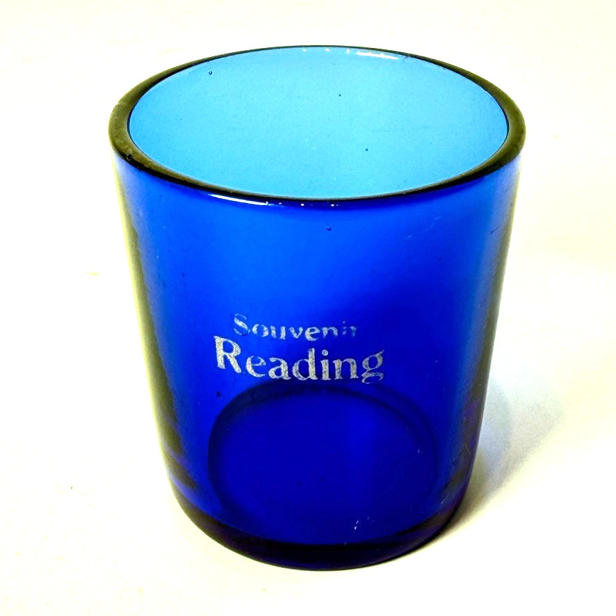 READING PA Antique BLUE Depression Glass Souvenir TRINKET CUP