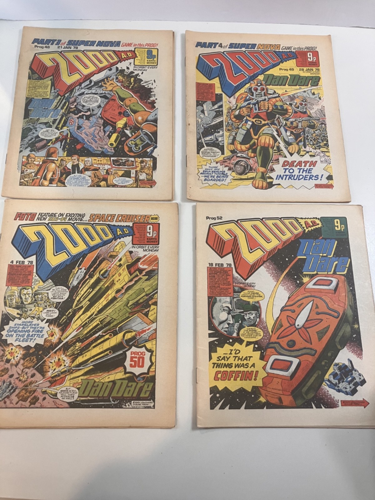2000 AD Comic Bundle Progs 48, 49, 50, 52 (1978) Classic Dan Dare Covers Vtg 2000 AD Comic Bundle Progs 48, 49, 50, 52 (1978) Classic Dan Dare Covers Vtg