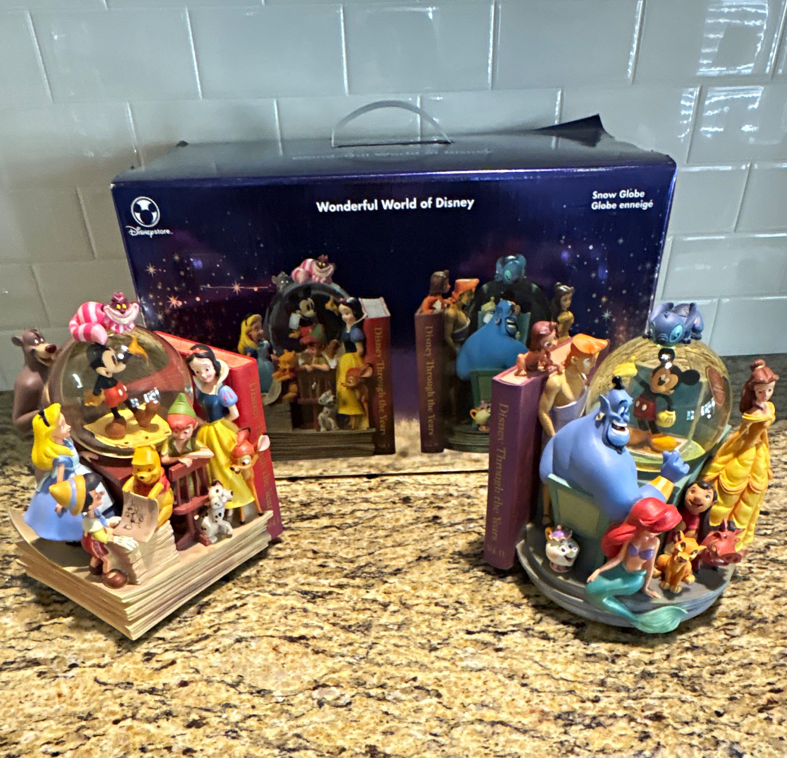 Vintage Wonderful World of Disney Through the Years Musical Snow Globe Book ends
