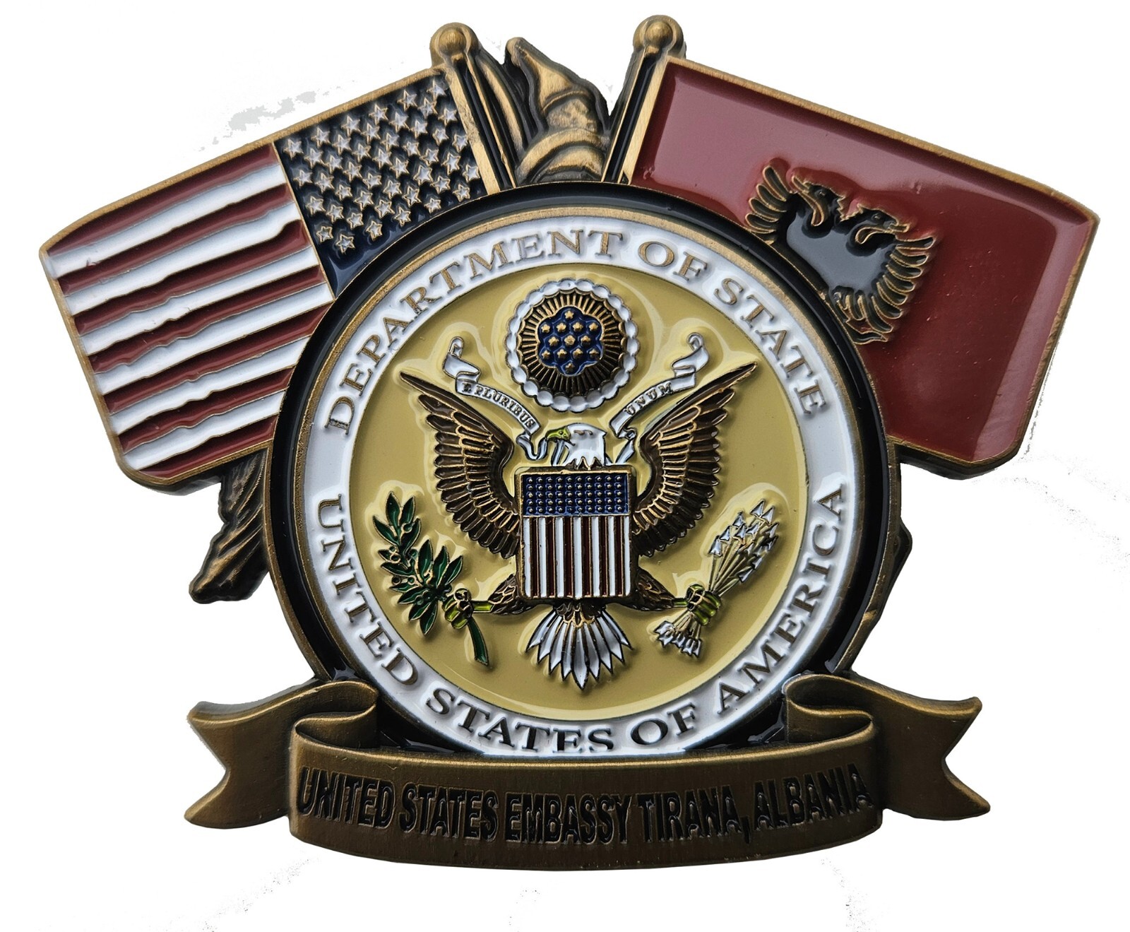 US StATE DEPARTMENT US EMBASSY TIRANA ALBANIA CHALLENGE COIN 2 US StATE DEPARTMENT US EMBASSY TIRANA ALBANIA CHALLENGE COIN 2