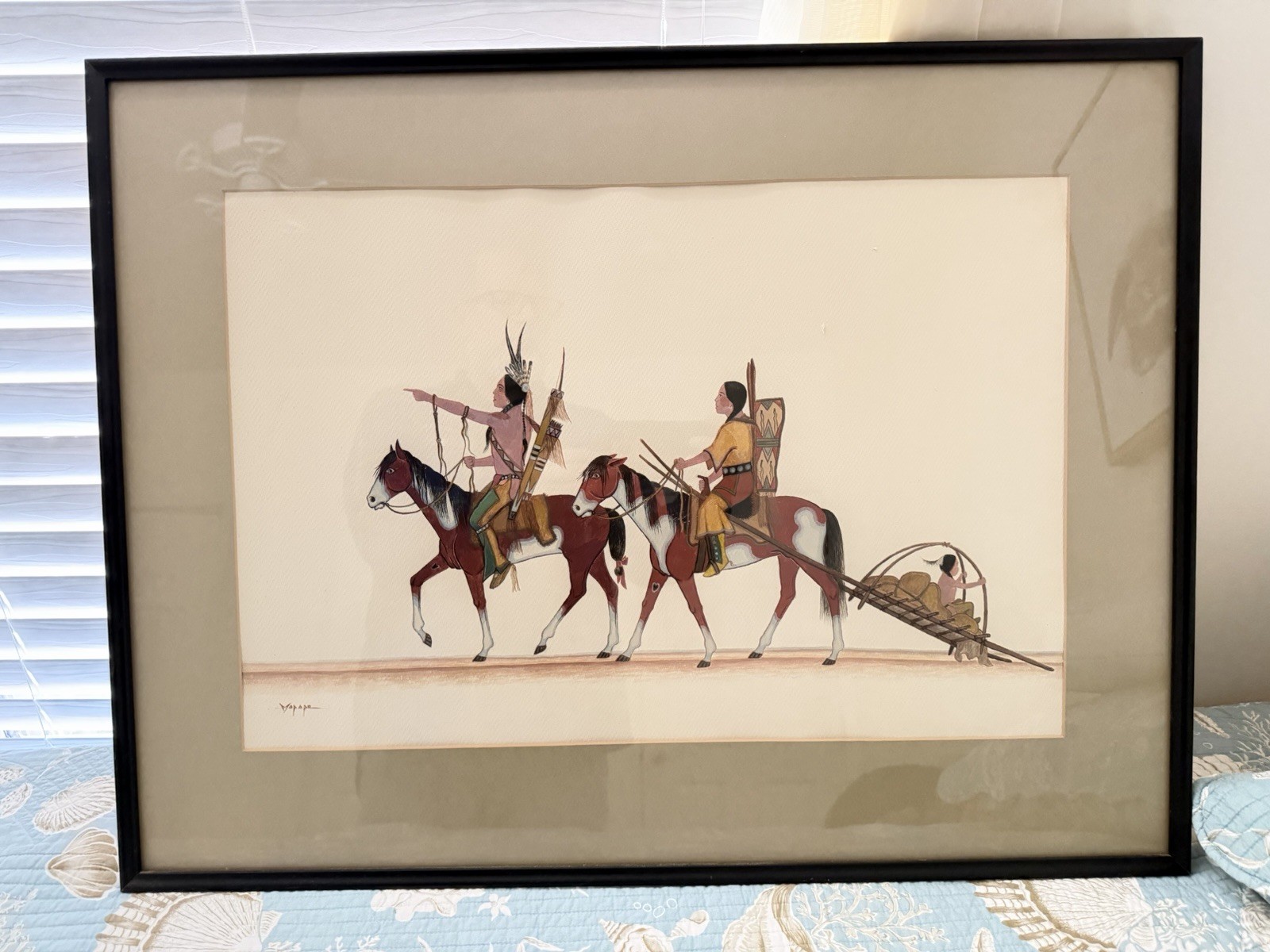 Stephen Mopope 1898-1974 Plains Indian Procession Gouache MCM ORIGINAL Painting Stephen Mopope 1898-1974 Plains Indian Procession Gouache MCM ORIGINAL Painting