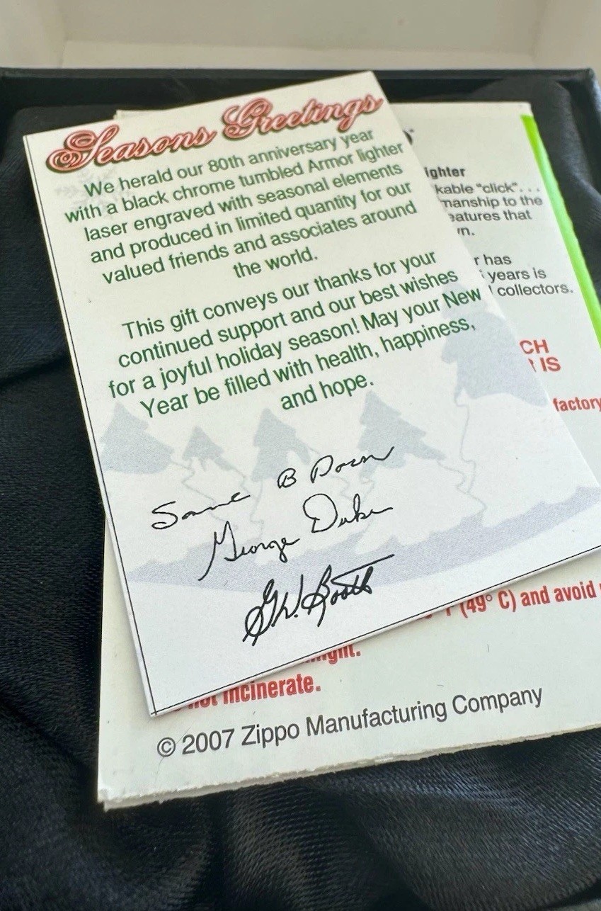 ZIPPO 2012 EMPLOYEE EXCLUSIVE ARMOR 80th ANNIVERSARY SEASONS GREETINGS SIGNED