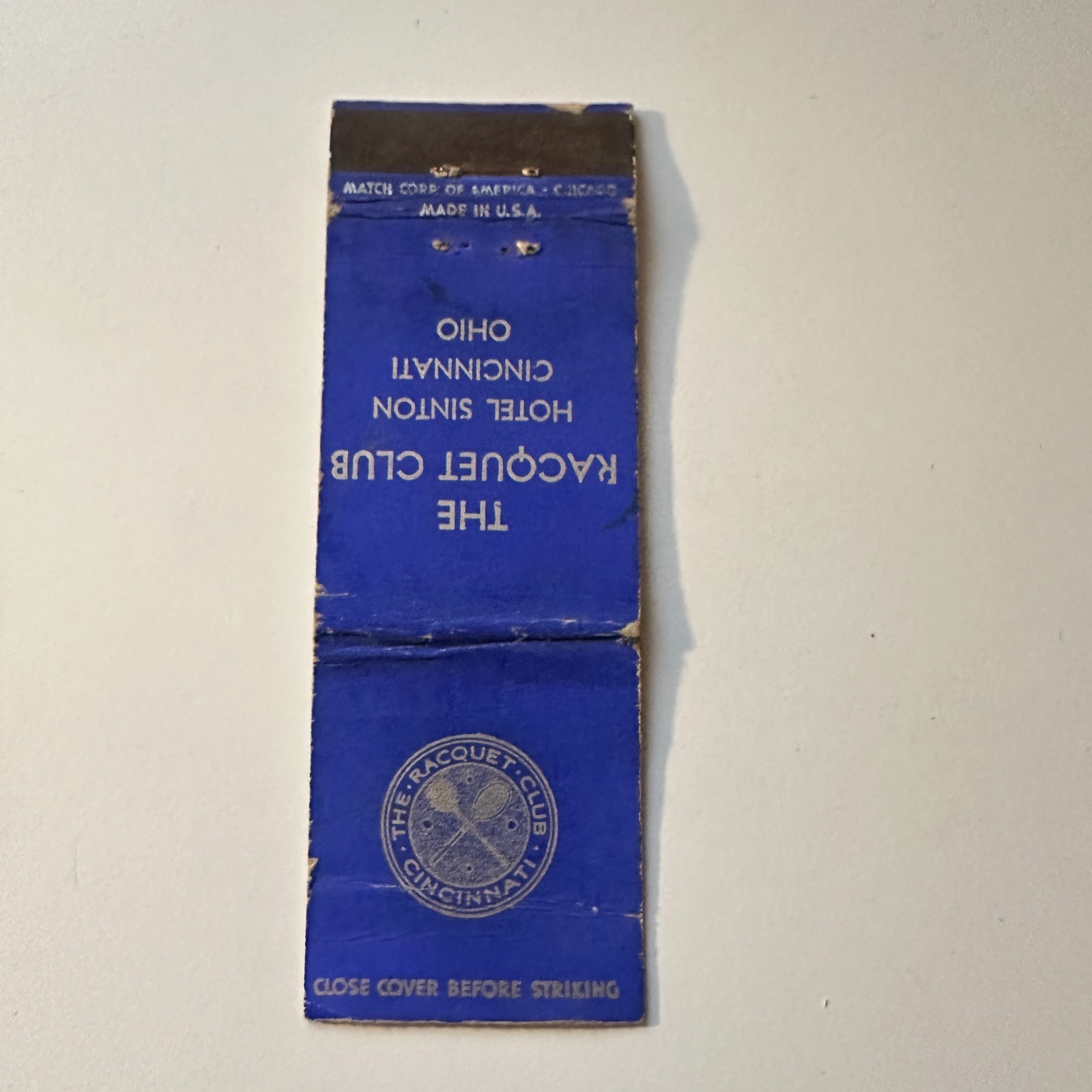 The Racquet Club Cincinnati OH Vintage Matchbook Cover 5MB123-3 The Racquet Club Cincinnati OH Vintage Matchbook Cover 5MB123-3