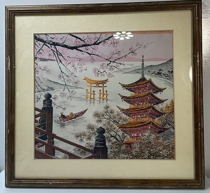 Vintage Framed Japanese Silk Embroidery Landscape Beautiful Art Vintage Framed Japanese Silk Embroidery Landscape Beautiful Art