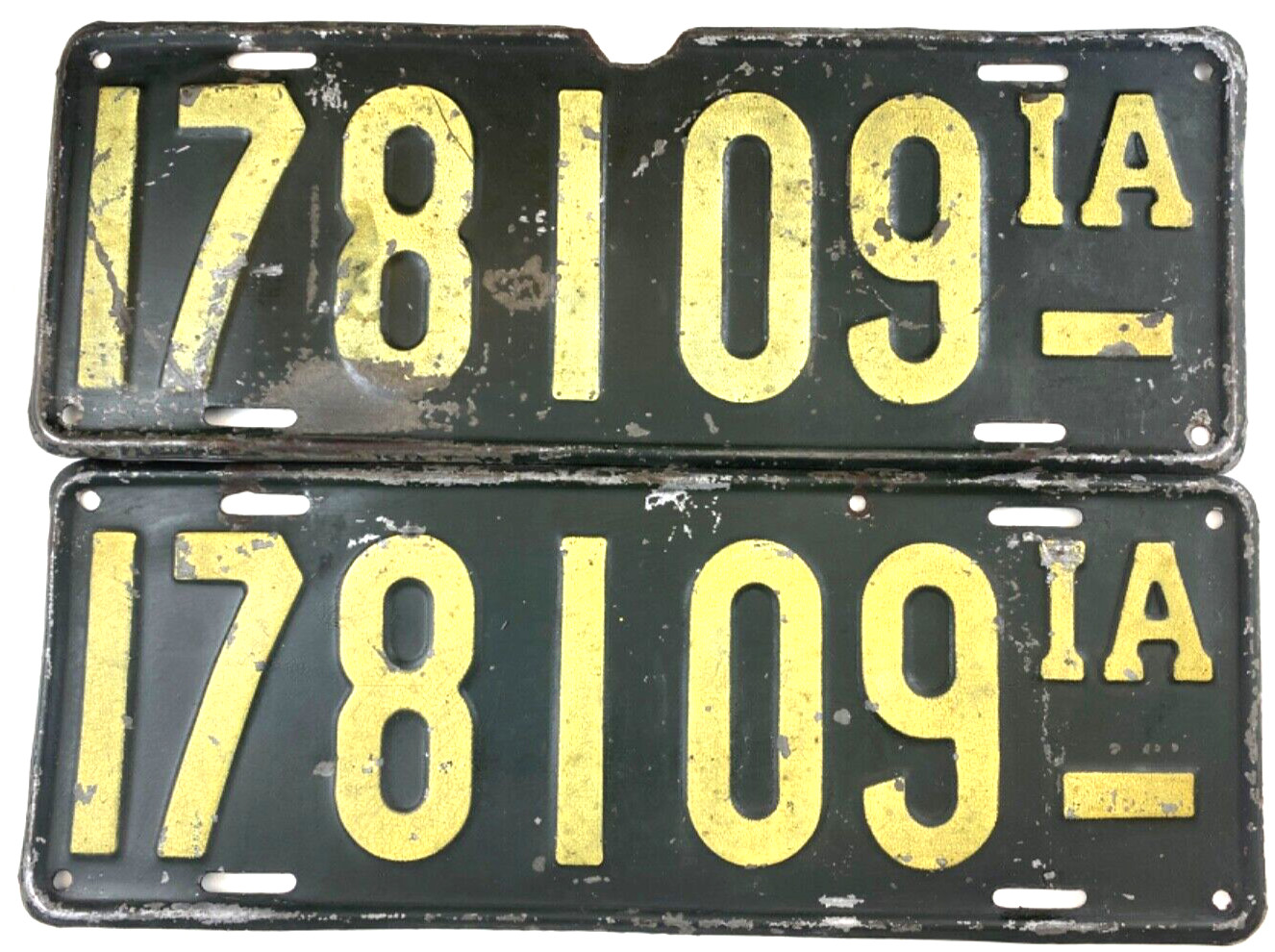 Vintage Iowa 1916-18 License Plate Set Auto Man Cave Garage Wall Decor 178109