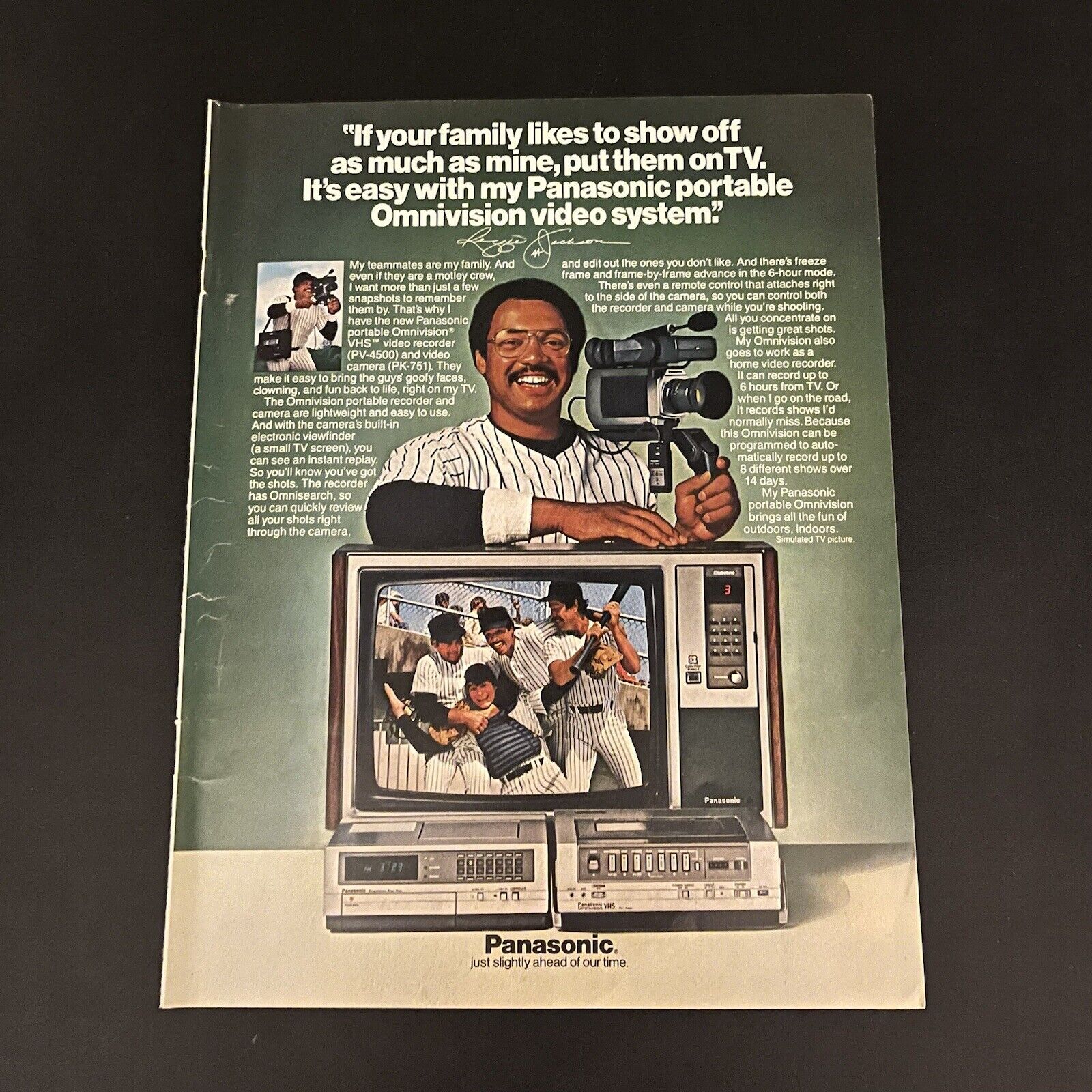 1980 Panasonic Omni Vision Video System Reggie Jackson Print Ad Original Vintage
