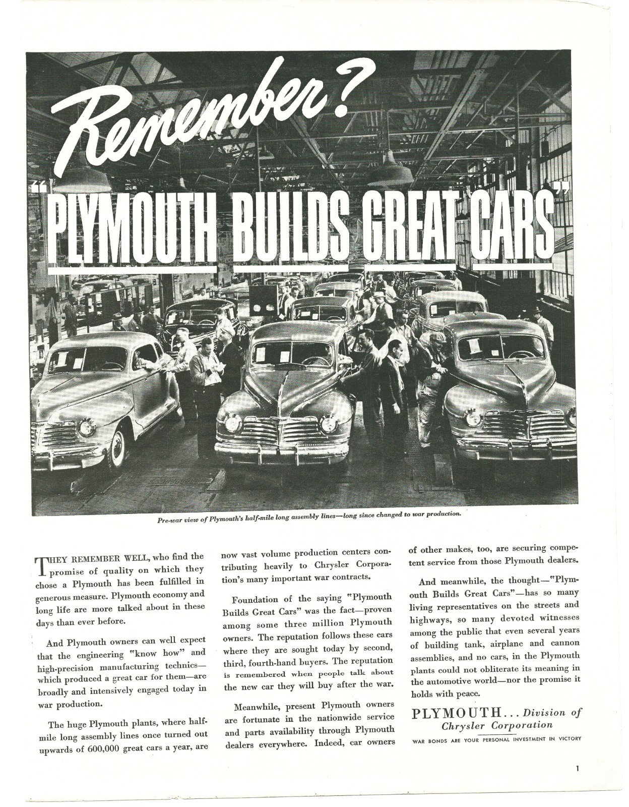 1943 Plymouth Sedans Pre-War Assembly Line WW2 Vintage Print Ad War Production 1943 Plymouth Sedans Pre-War Assembly Line WW2 Vintage Print Ad War Production