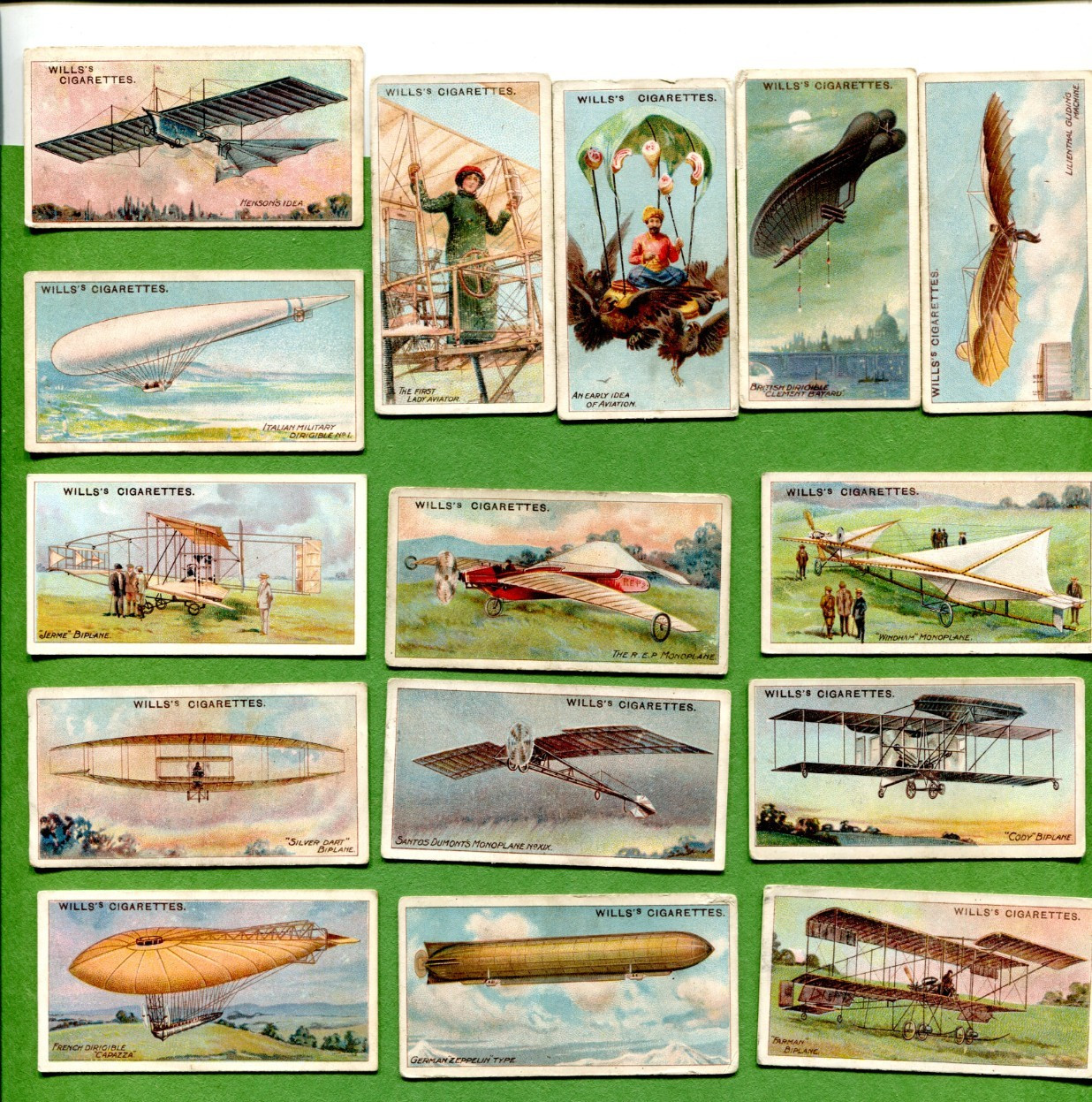 1910 W. D. & H. O. WILLS AVIATION 15 DIFFERENT TOBACCO CARD LOT 1910 W. D. & H. O. WILLS AVIATION 15 DIFFERENT TOBACCO CARD LOT